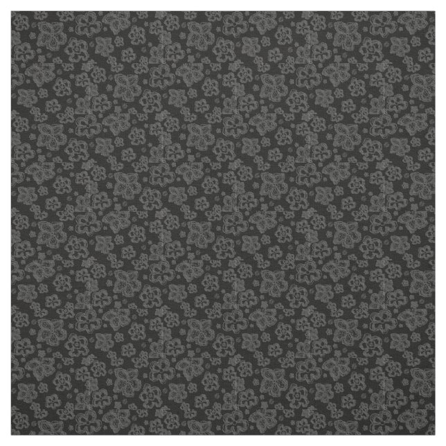Coutume florale grise de noir de tissu de coton (Échantillon)