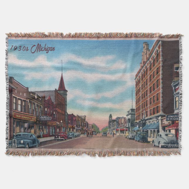 Couverture 1930 Michigan Main Street Throw Blanket (Devant)