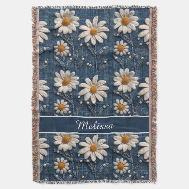 Couverture 3D Daisy Embroidery Denim Custom Blanket  (devant Vertical)