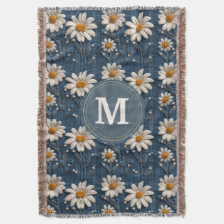 Couverture 3D Daisy Embroidery Denim Custom Blanket 