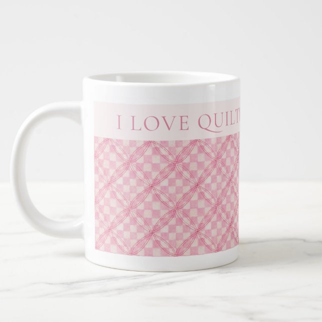 COUVERTURE À CARREAUX ROSE VIF Grand Mug Blanc + T (Gauche)