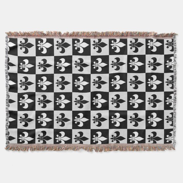 Couverture à damiers Blanc Noir Fleur-De-Lis Motif (Devant)