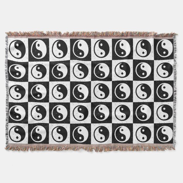 Couverture À damiers blanc noir Yin-yang Zen Block Imprimer (Devant)