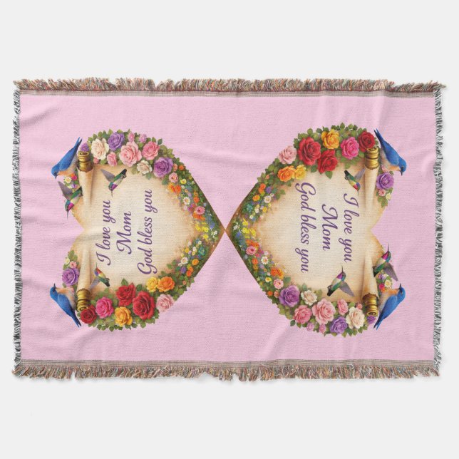 Couverture à jeter "Je t'aime maman..." Cœur flora (Devant)