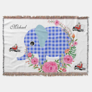 Couverture à lancer Floral Blue Elephant