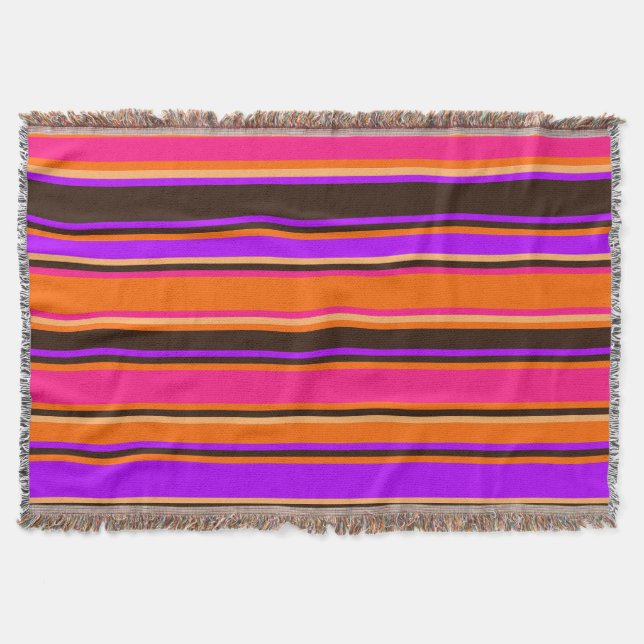 Couverture à lancer rayée orange, magenta et viole (Devant)