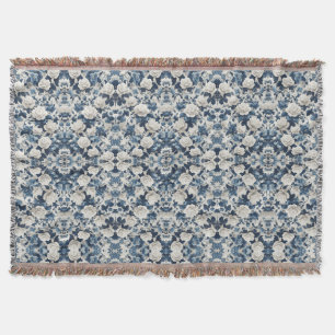 Couverture à motif damassé floral bleu