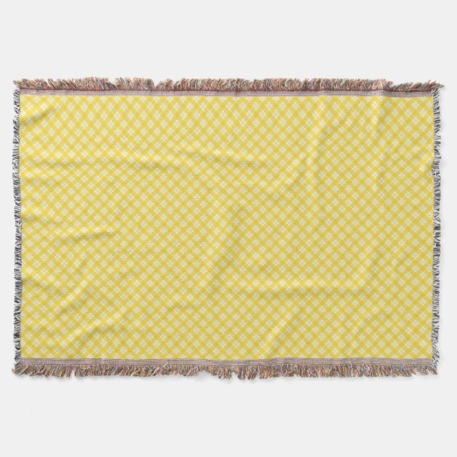Couverture à motif jaune et gris avec franges (Devant)