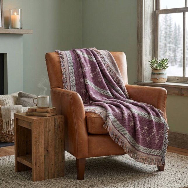 Couverture à motif tricoté cosy en bordeaux  (Créateur téléchargé)