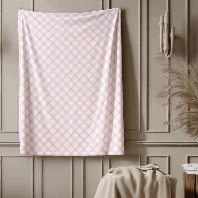 Couverture à plaid rose doux Classique À damiers M (Soft Pink Plaid Blanket Classic Checkered Pattern)