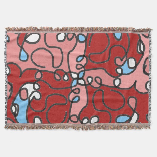 Couverture Abstrait Floral rouge, rose et bleu (Devant)