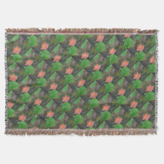 Couverture Acrylique sur toile, nénuphar rose et feuilles ver