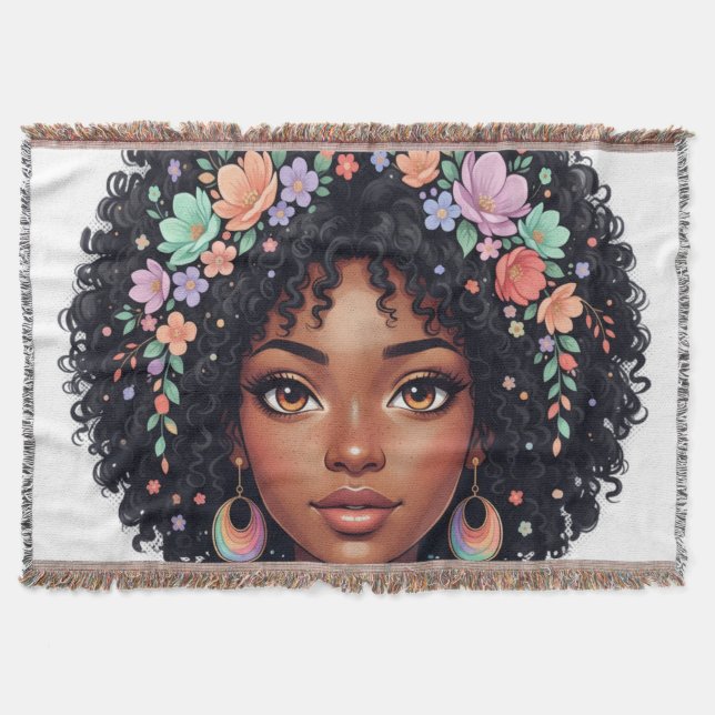 Couverture Adorable Fille Noire avec Couronne de Fleurs Afro (Devant)