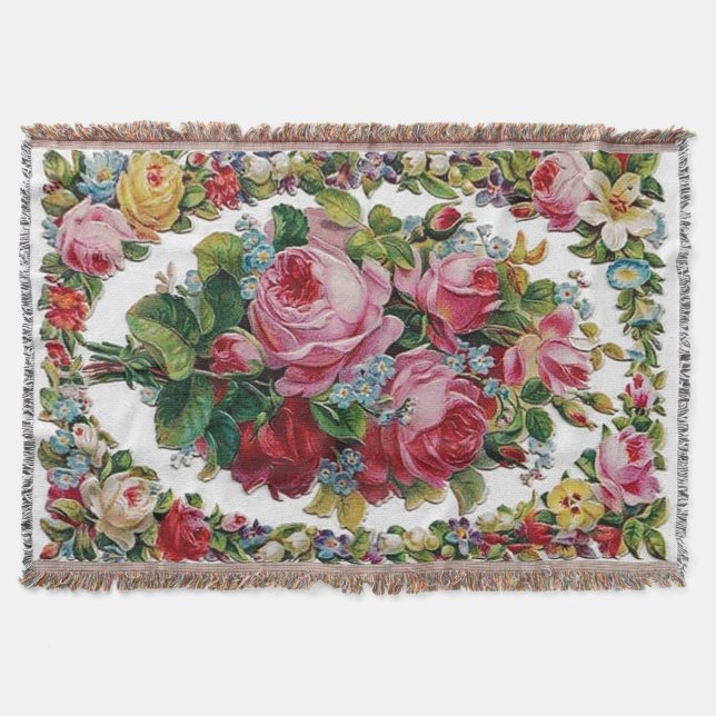 Couverture Afghan rose de bouquet de cru (Devant)