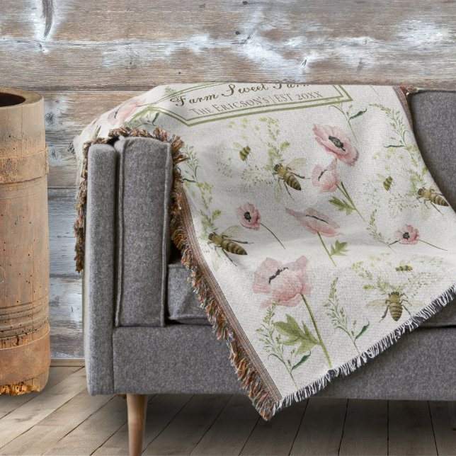 Couverture Agritourisme Agritourisme Nom de famille pavot, ab (Customizable "Farm Sweet Farm" throw blanket with family name and year | Rustic farmhouse decor)