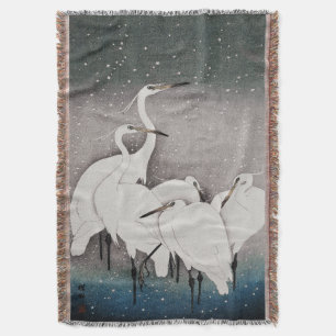 Couverture Aigrettes japonaises Grues Koson Neige d'hiver
