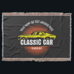 Couverture Ajouter un nom Texte Jaune voiture classique<br><div class="desc">Ajoutez le nom et d'autres textes à cette grande conception de voiture classique - - Voir cette Boutique pour plus de cadeaux de voiture pour votre passionné de voiture!</div>