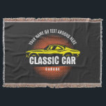 Couverture Ajouter un nom Texte Jaune voiture classique<br><div class="desc">Ajoutez le nom et d'autres textes à cette grande conception de voiture classique - - Voir cette Boutique pour plus de cadeaux de voiture pour votre passionné de voiture!</div>