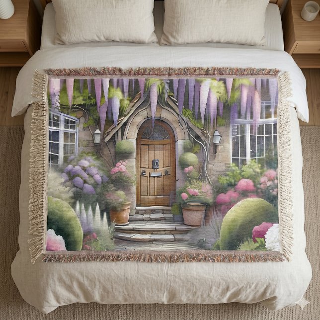 Couverture Allée de jardin de cottage fantaisiste (Whimsical Cottage Garden Pathway Throw Blanket)