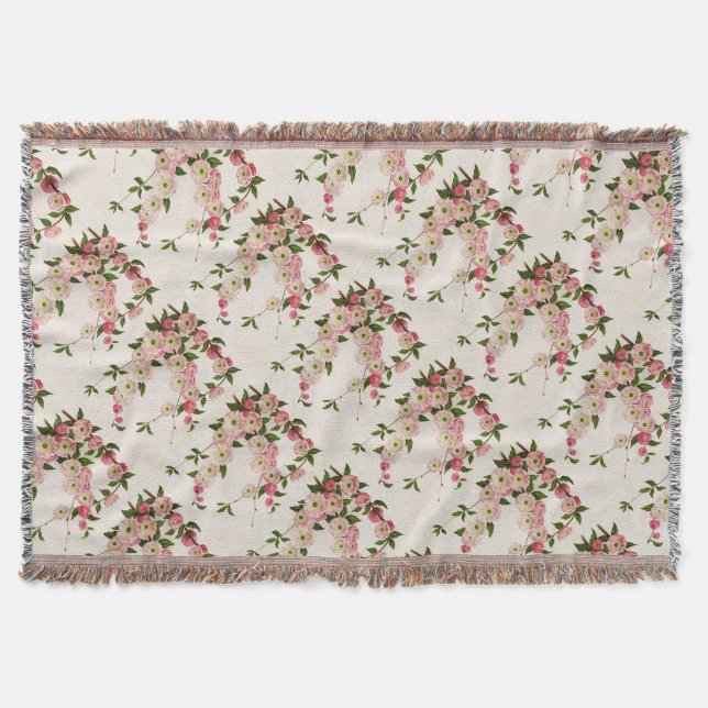 Couverture Amande rose victorienne à fleurs Blanche (Devant)