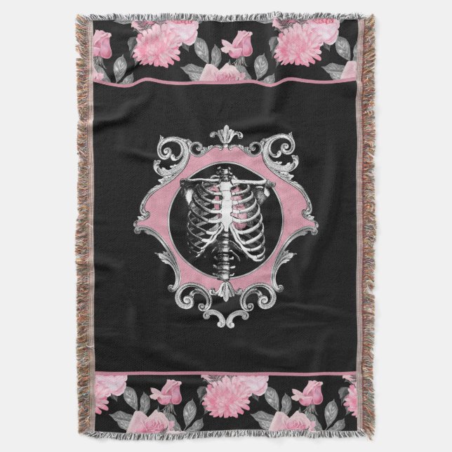 Couverture Amour gothique | Squelette rose et noir Coeur flor (devant Vertical)