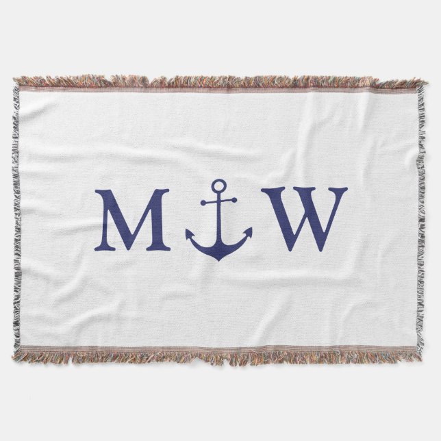 Couverture Ancrage nautique marine bleu blanc couple monogram (Devant)