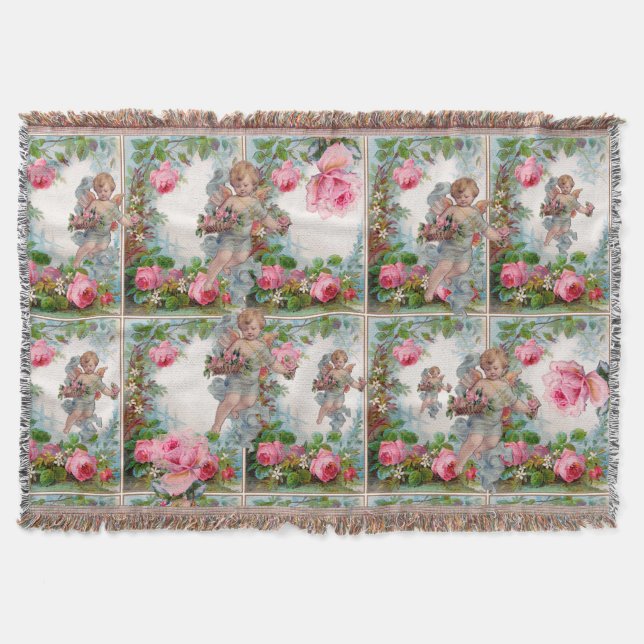 COUVERTURE ANGE ROMANTIQUE RASSEMBLANT ROSES ET FLEURS ROSES  (Devant)