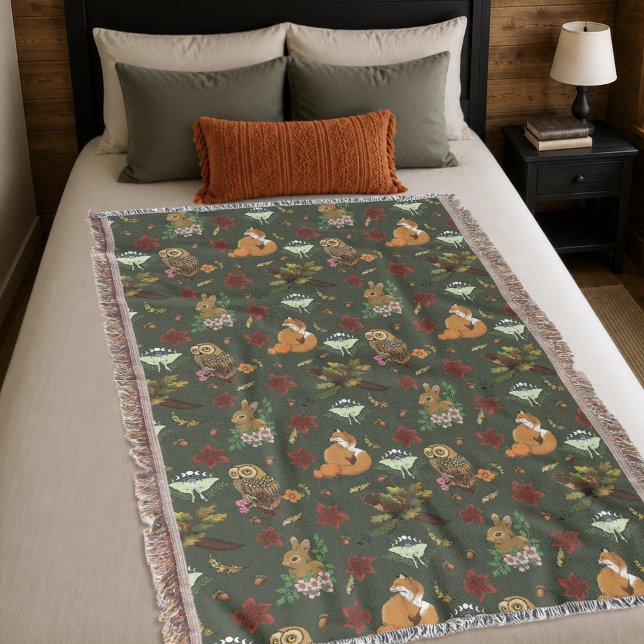 Couverture Animaux de la forêt automnale, motif vert (Créateur téléchargé)