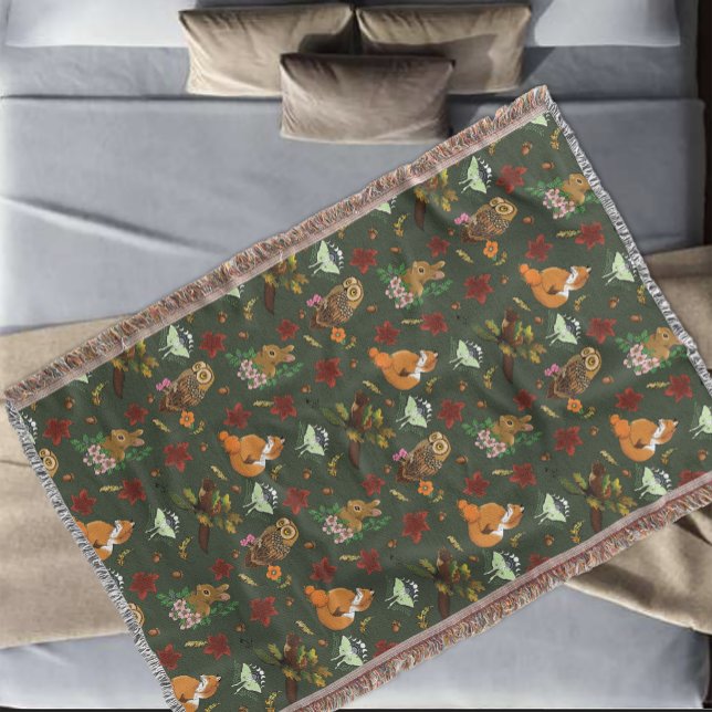 Couverture Animaux de la forêt automnale, motif vert (Créateur téléchargé)