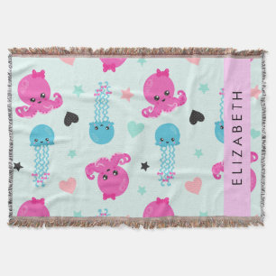 Couverture Animaux de mer, poulpe, méduse, Coeurs, Votre nom