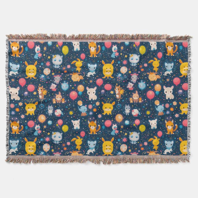 Couverture Animaux mignons avec ballons et étoiles (Devant)