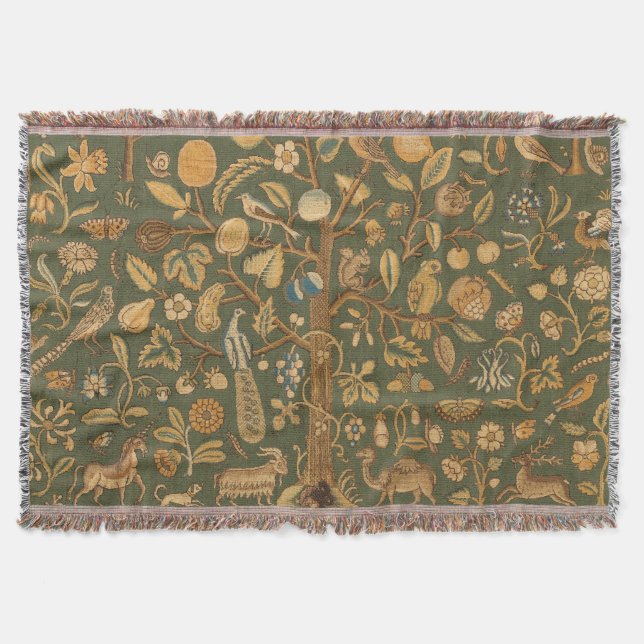 Couverture Antique Broderie Anglaise Arbre de Vie et Licorne (Devant)