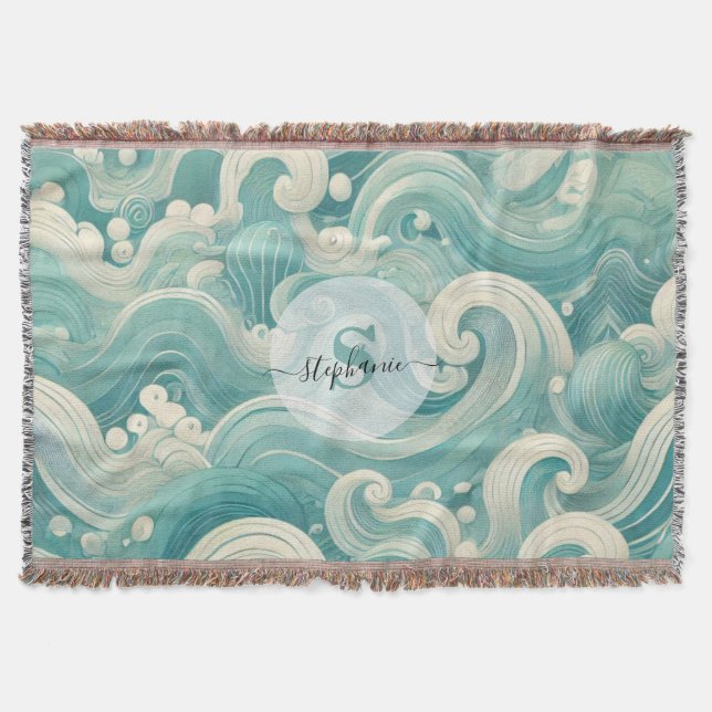 Couverture Aqua Blue & White Wave Abstraite - Art moderne Flu (Devant)