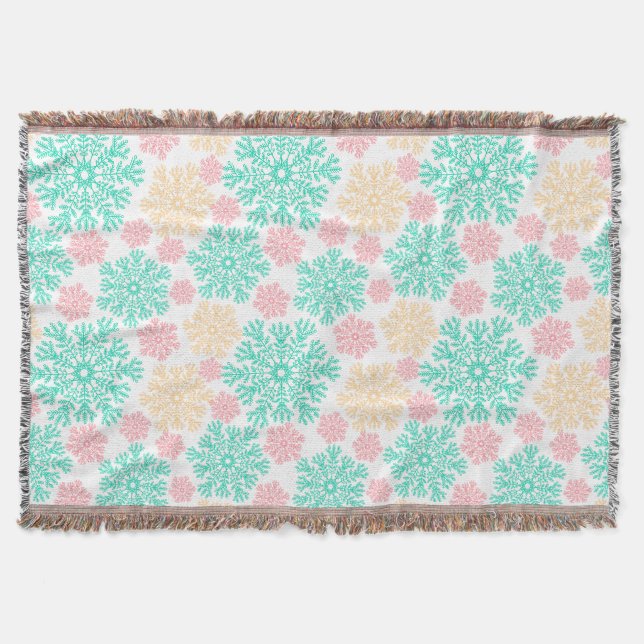 Couverture Aqua Pink et Gold Snowflakes en hiver (Devant)
