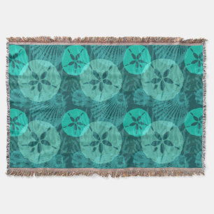 Couverture Aqua Sand Dollars Coquillages Motif sur Vert foncé