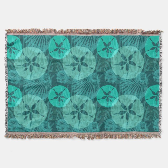 Couverture Aqua Sand Dollars Coquillages Motif sur Vert foncé (Devant)