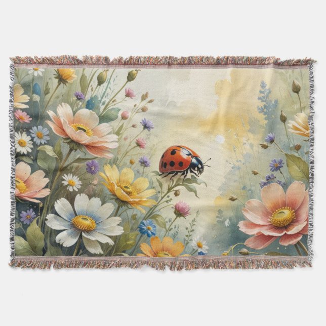 Couverture Aquarelle à ressort fleurie Ladybug (Devant)
