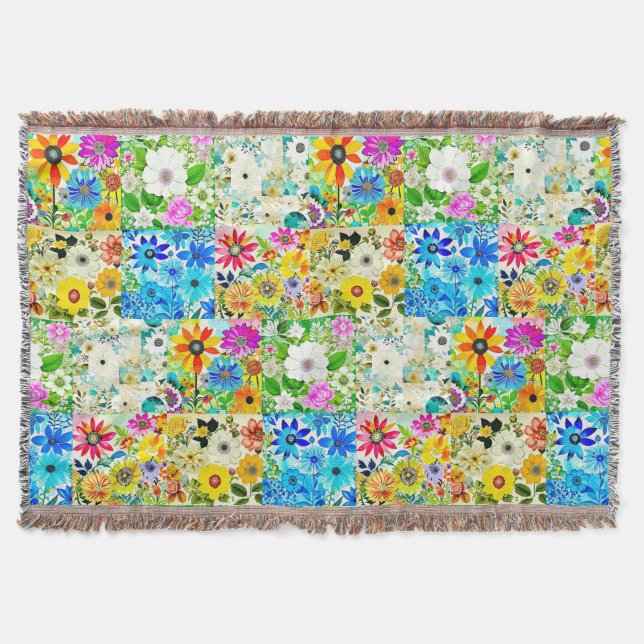 Couverture Aquarelle Art Patchwork Floral Fleurs (Devant)