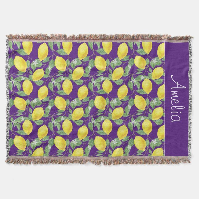 Couverture Aquarelle citron violet motif mignon nom de fille (Devant)