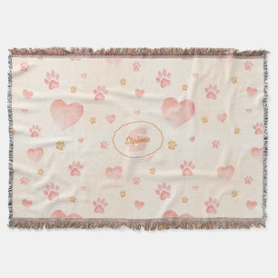 Couverture Aquarelle Coeurs et Empreintes de pattes Motif