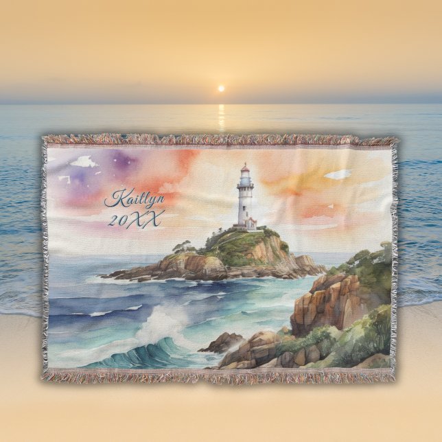 Couverture Aquarelle croquis Byron Bay Lighthouse Monogramme  (Créateur téléchargé)