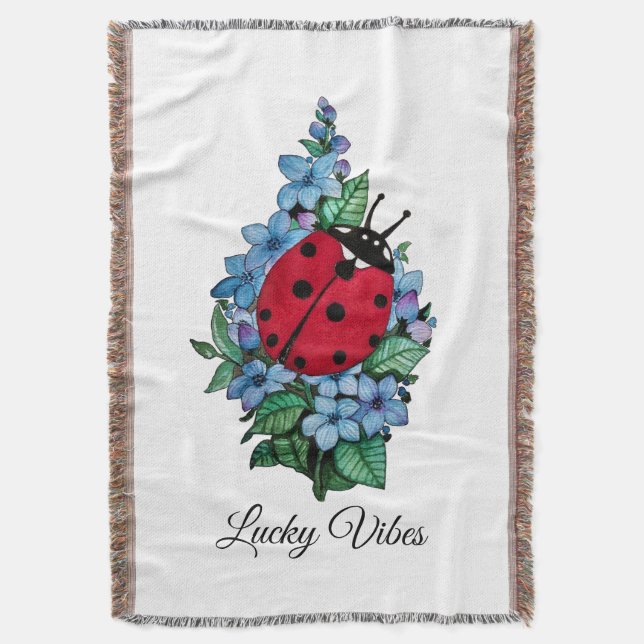 Couverture Aquarelle Cute Ladybird Avec Fleurs Bleues Sauvage (devant Vertical)