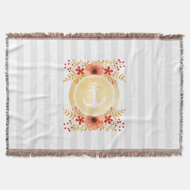 Couverture Aquarelle d'Ancre marine or à rayures florales (Devant)