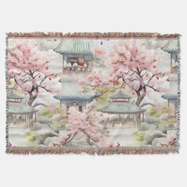 Couverture Aquarelle de la pagode asiatique au milieu des fle (Devant)