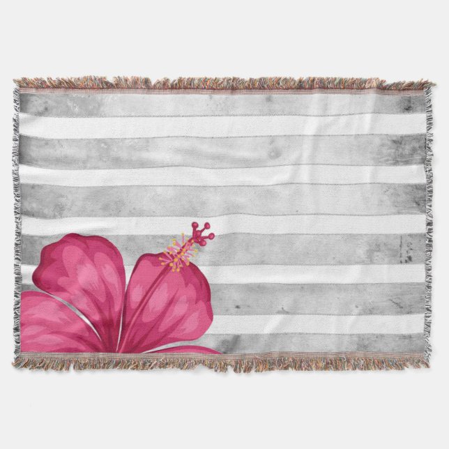 Couverture Aquarelle Fleur rose dans une bande noire et blanc (Devant)