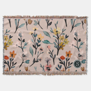 Couverture Aquarelle florale Boho Rose Dusty personnalisée
