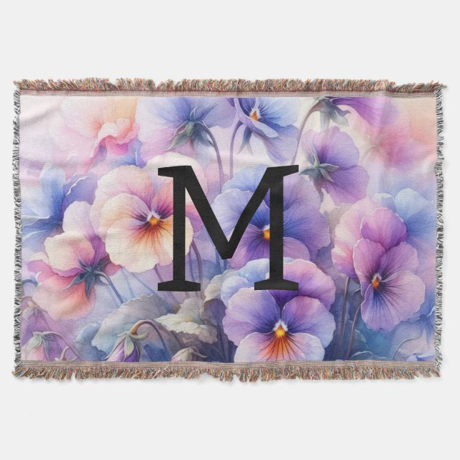 Couverture Aquarelle florale monogramme rose pourpre panses (Devant)