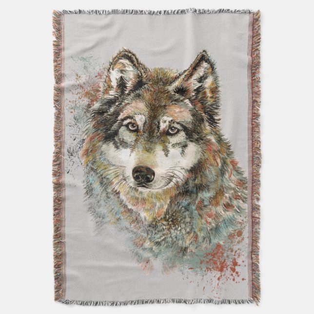 Couverture Aquarelle Gris Loup Animal Faune Nature Art (devant Vertical)