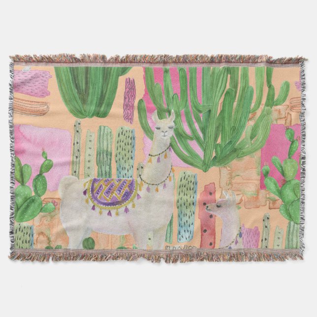 Couverture Aquarelle lamas, cactus : motif sans couture. (Devant)