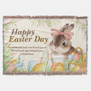 Couverture Aquarelle Lapin floral avec noeud Jour de Pâques j